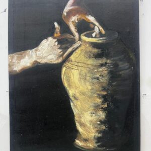 The Potter’s Hand: A Textured Study in Gold and Shadow