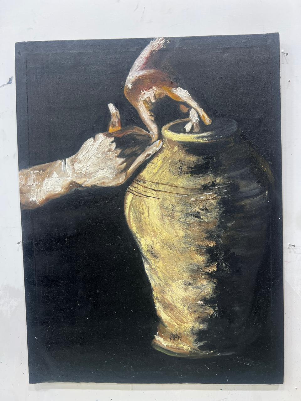 The Potter’s Hand: A Textured Study in Gold and Shadow - Image 4
