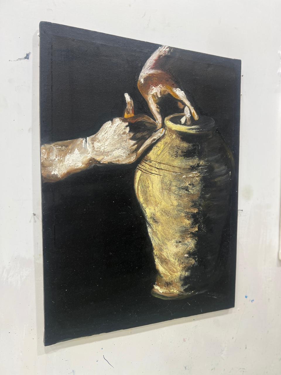 The Potter’s Hand: A Textured Study in Gold and Shadow - Image 2