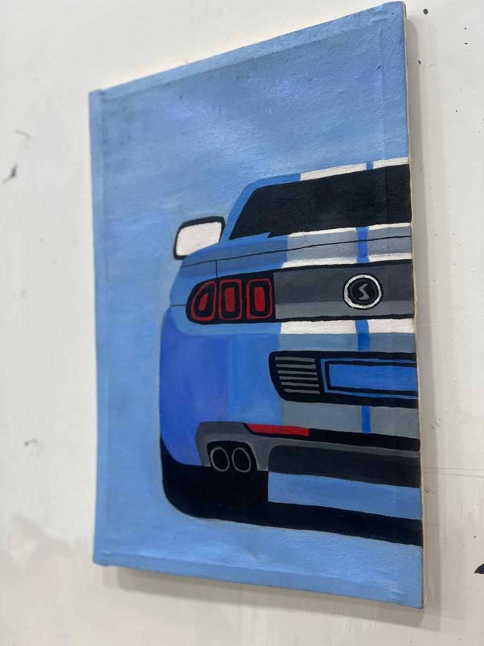 The Blue Stallion: Hand-Painted Automotive Canvas - Image 8