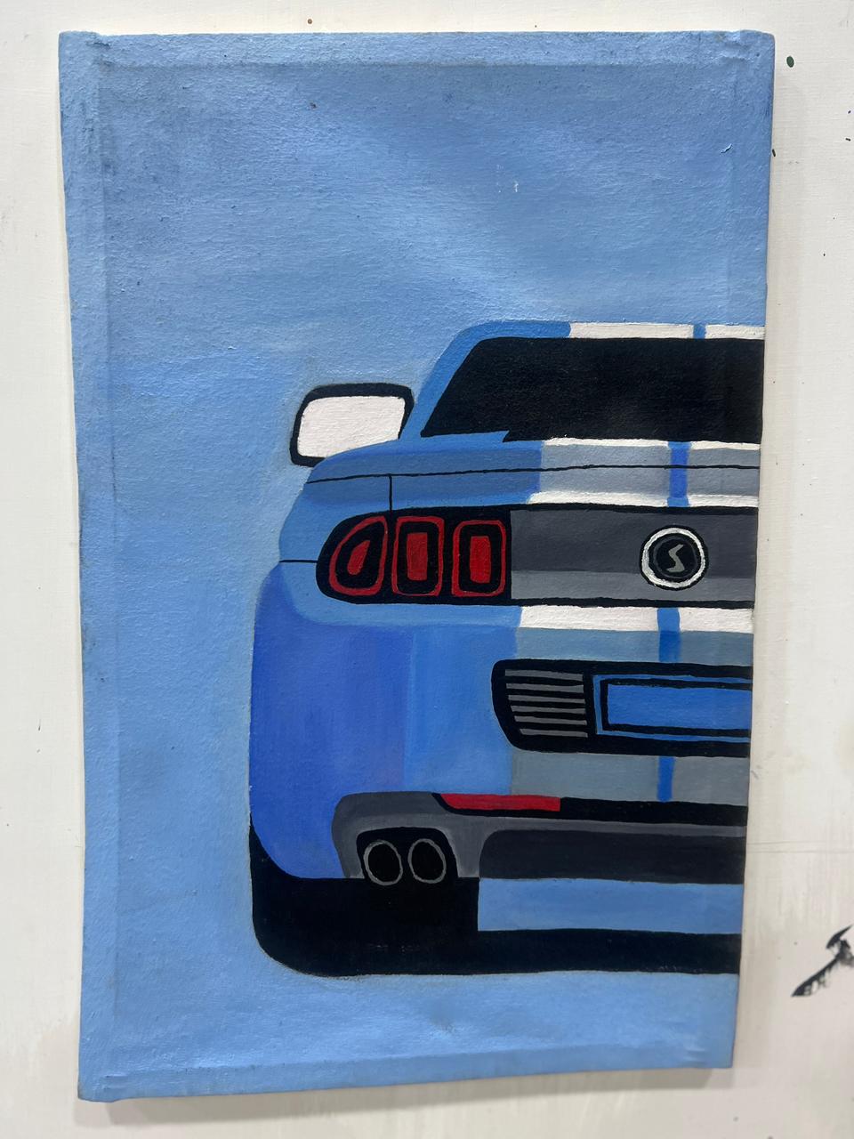 The Blue Stallion: Hand-Painted Automotive Canvas - Image 7