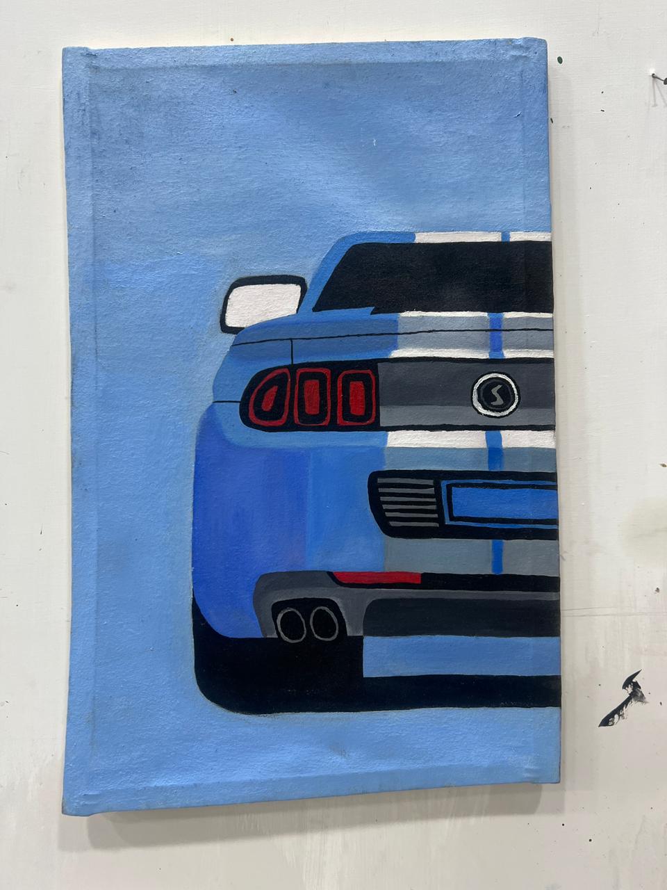 The Blue Stallion: Hand-Painted Automotive Canvas - Image 6