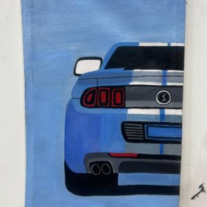 The Blue Stallion: Hand-Painted Automotive Canvas
