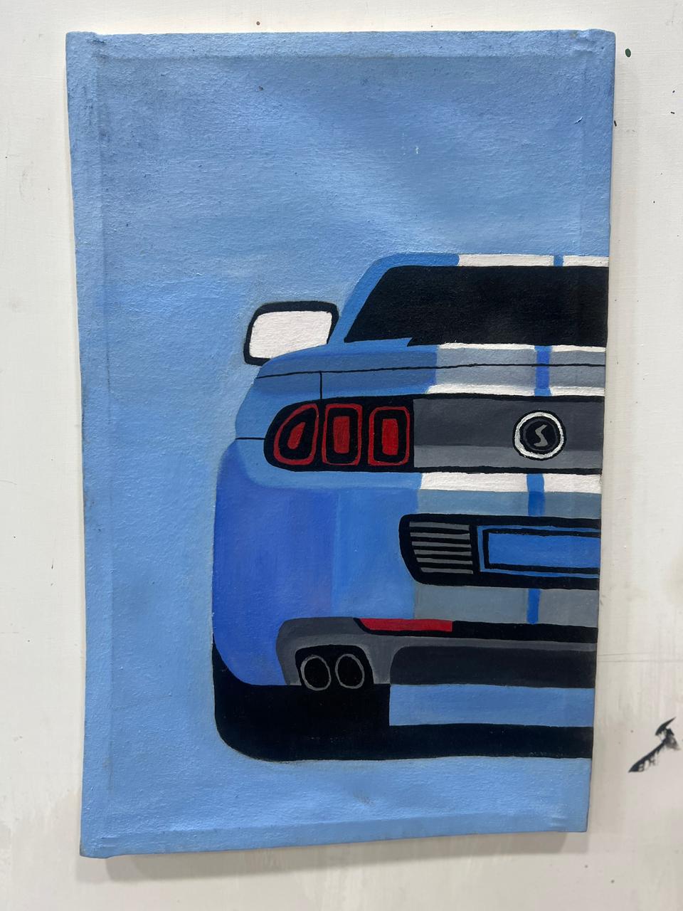 The Blue Stallion: Hand-Painted Automotive Canvas