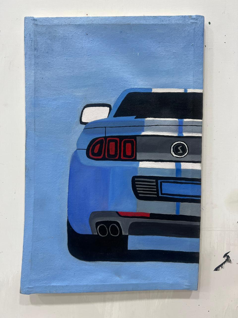 The Blue Stallion: Hand-Painted Automotive Canvas - Image 3