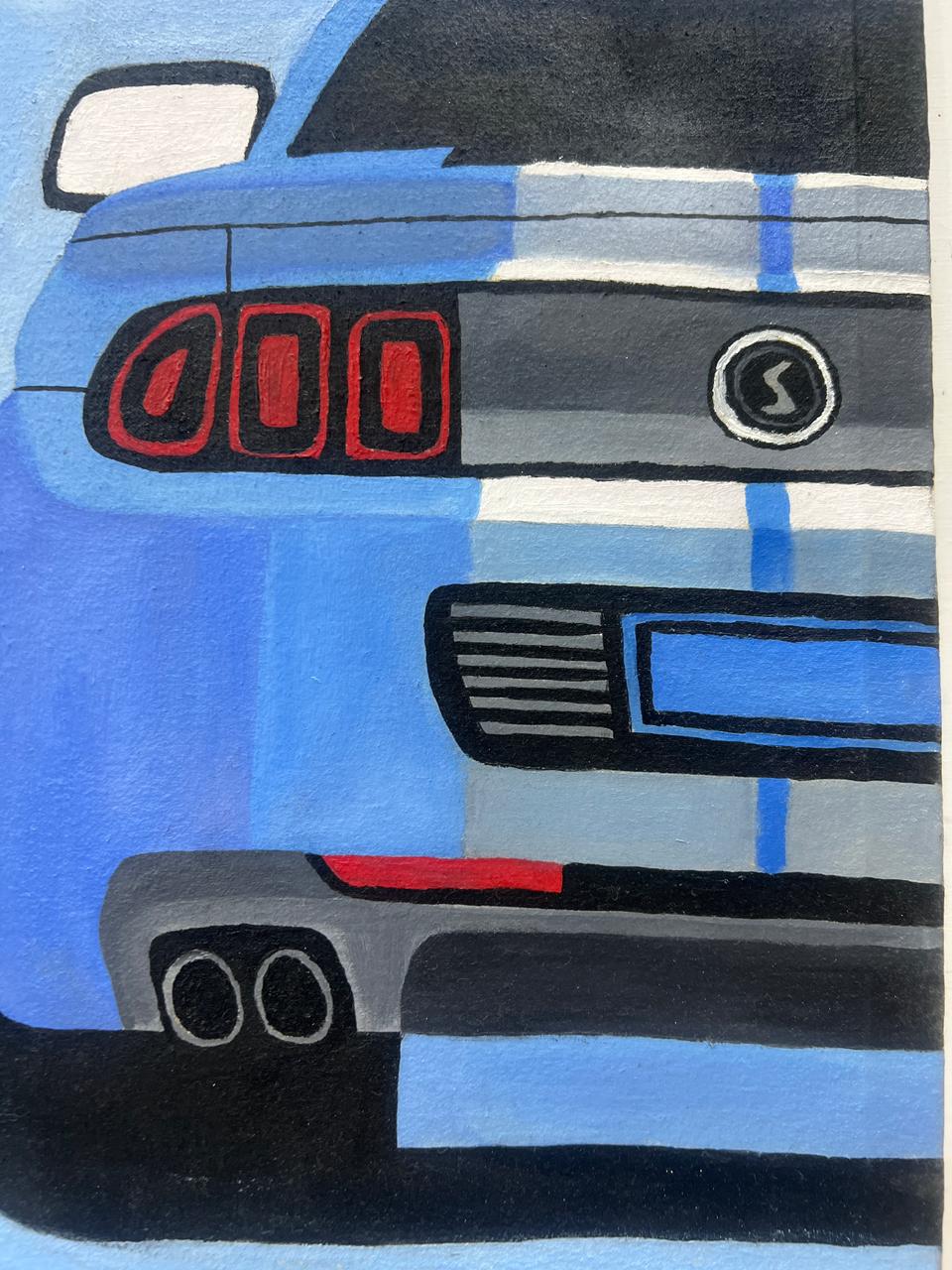 The Blue Stallion: Hand-Painted Automotive Canvas - Image 2